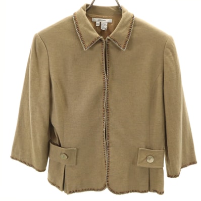 ZARA BASIC ザラベーシック リネンブレンド 5分袖 ビジュー付き ジャケット 6 ベージュ