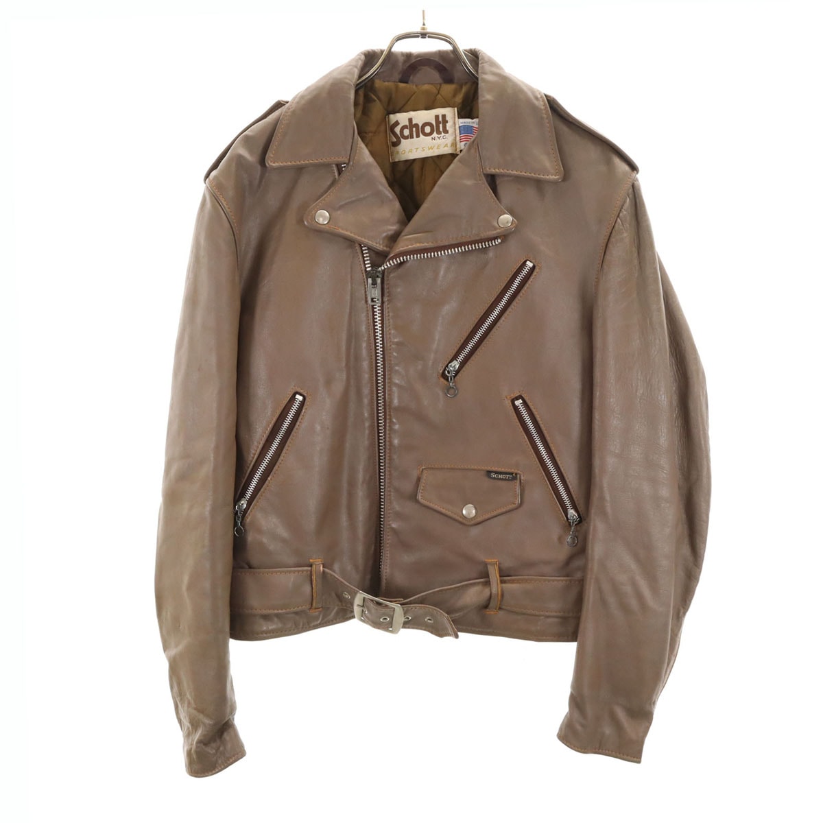 schott ショット USA製 レザー ダブルライダースジャケット 40 グレージュ