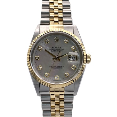 ROLEX ロレックス デイトジャスト MOP 10P 36mm ホワイトシェル U番 腕時計 16233NG ステンレススチール K18ゴールド ホワイト【中古】