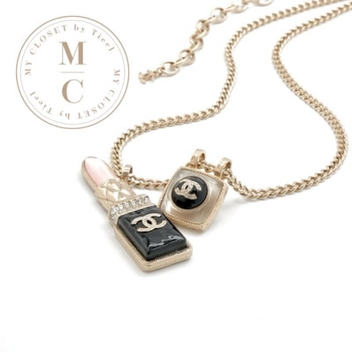 シャネル CHANEL ネックレス ペンダント チョーカー ゴールド ココマーク リップ チャーム ラインストーン