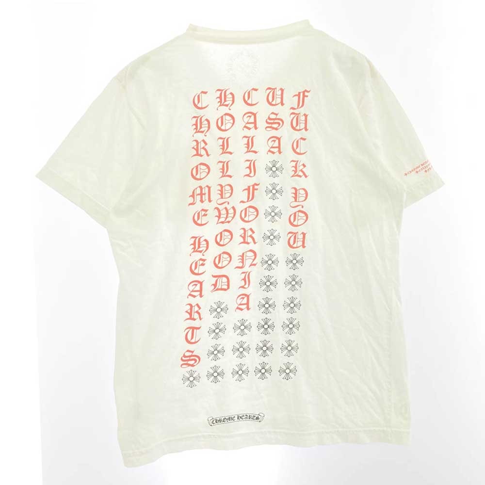 CHROME HEARTS クロムハーツ(原本無) Tシャツ FUCK YOU USA STRIPE LOGO L/S TEE 英字プリント ファックユー ネオン ストライプロゴ クルーネック 半袖 Tシャツ ホワイト ホワイト系 M【中古】