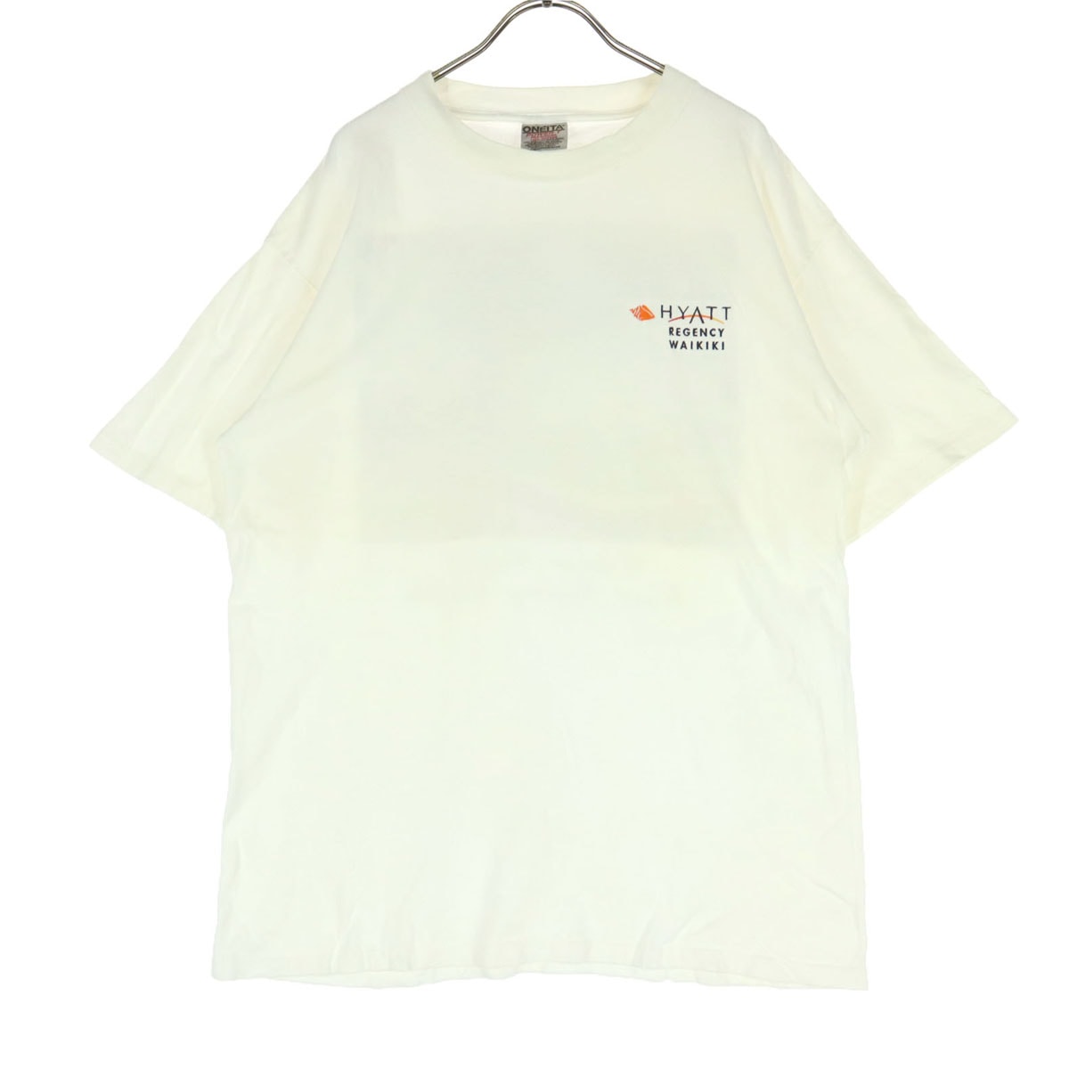 ONEITA オニータ 90s HYATT REGENCY WAIKIKI オールド ワンポイントロゴ 半袖 丸首 Tシャツ L オフホワイト シングルステッチ