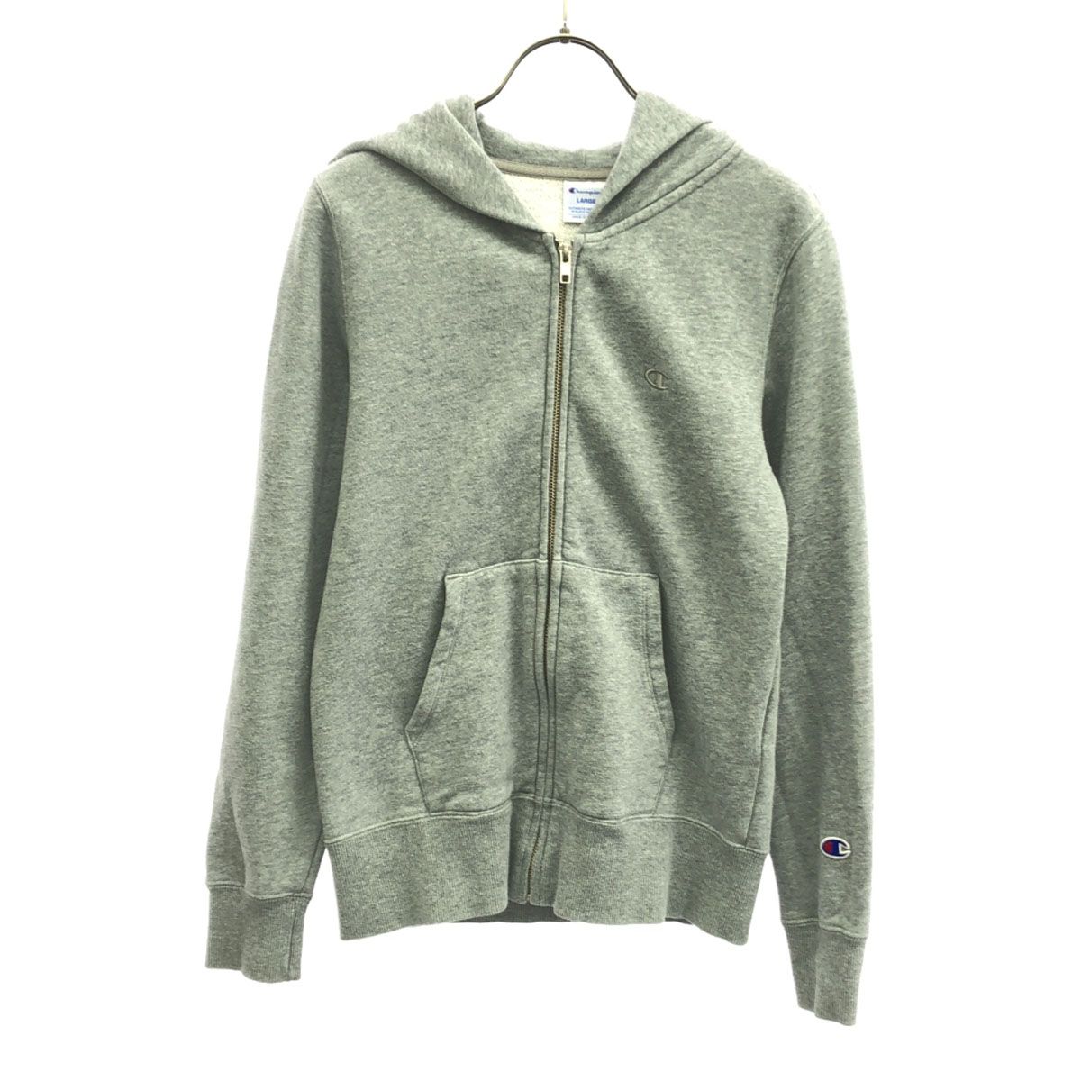 Champion チャンピオン ロゴ刺繍 長袖 スウェット ジップパーカー L グレー