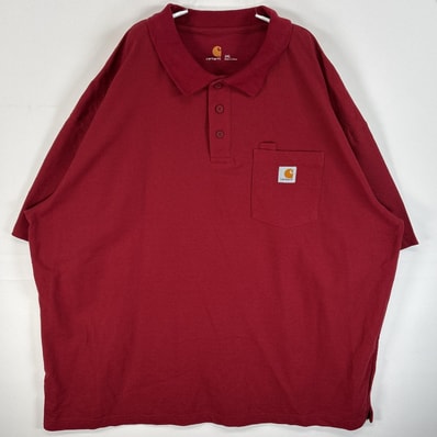 古着 カーハート Carhartt 鹿の子 半袖 ポロシャツ ワンポイント ロゴ 大きいサイズ K570 2XL レッド 無地 メンズ