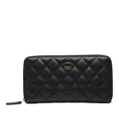 シャネル マトラッセ ココマーク ラウンドファスナー 長財布 ブラック ボルドー キャビアスキン レディース CHANEL 【中古】