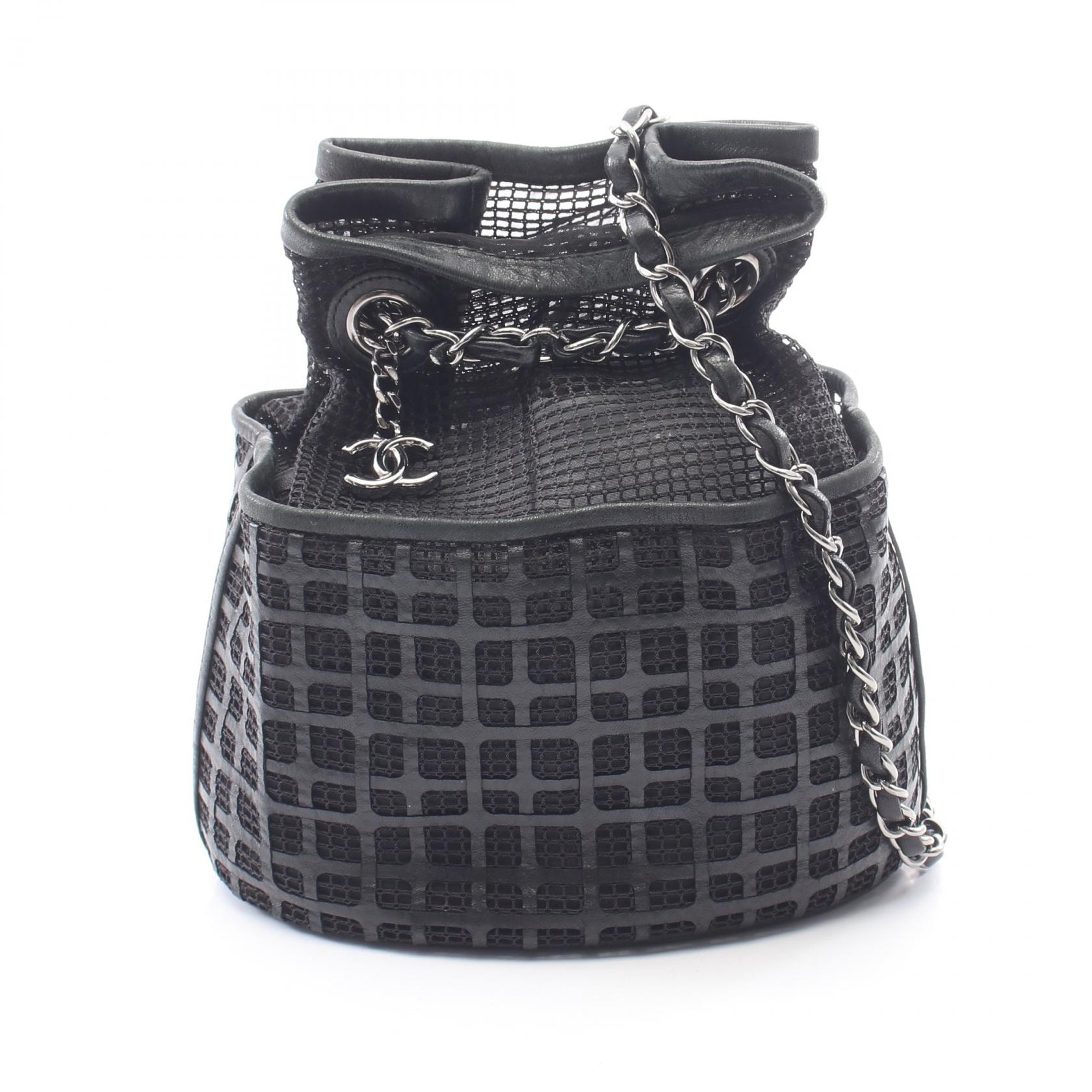 シャネル CHANEL ココマーク 巾着 バケットバッグ ショルダーバッグ バッグ レザー メッシュ レディース ブラック系 【中古】