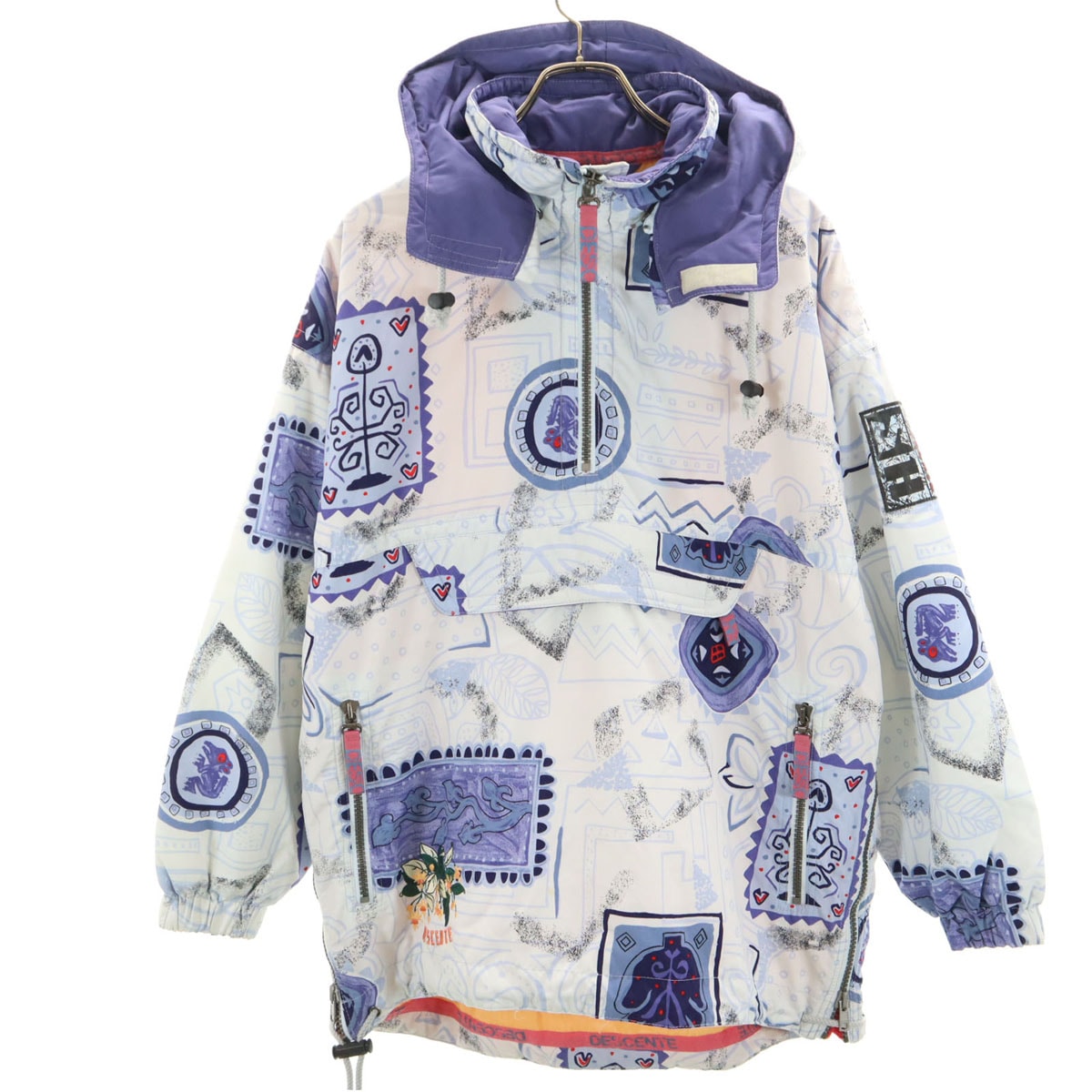 DESCENTE デサント 80s 90s 日本製 オールド 総柄 ハーフジップ ジャケット M パープル系 プルオーバー