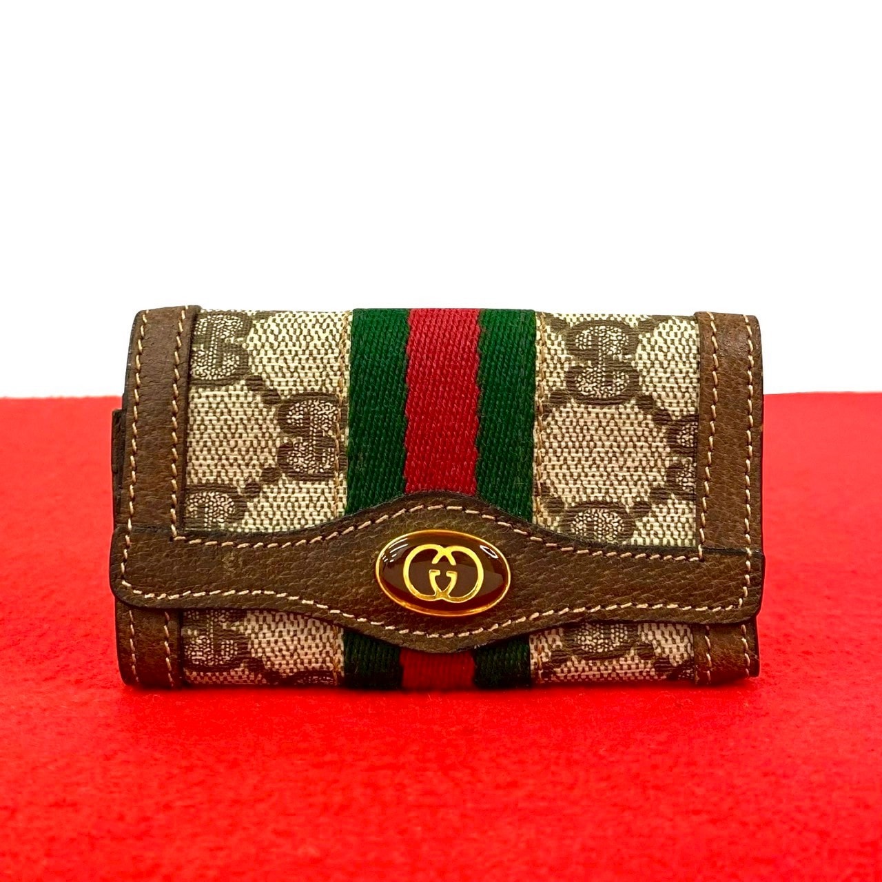 GUCCI グッチ シェリーライン GG ロゴ キャンバス レザー キーケース ブラウン
31834