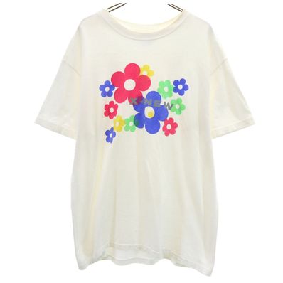 Hanes ヘインズ 90s USA製 オールド 花 プリント 半袖 Tシャツ L オフホワイト