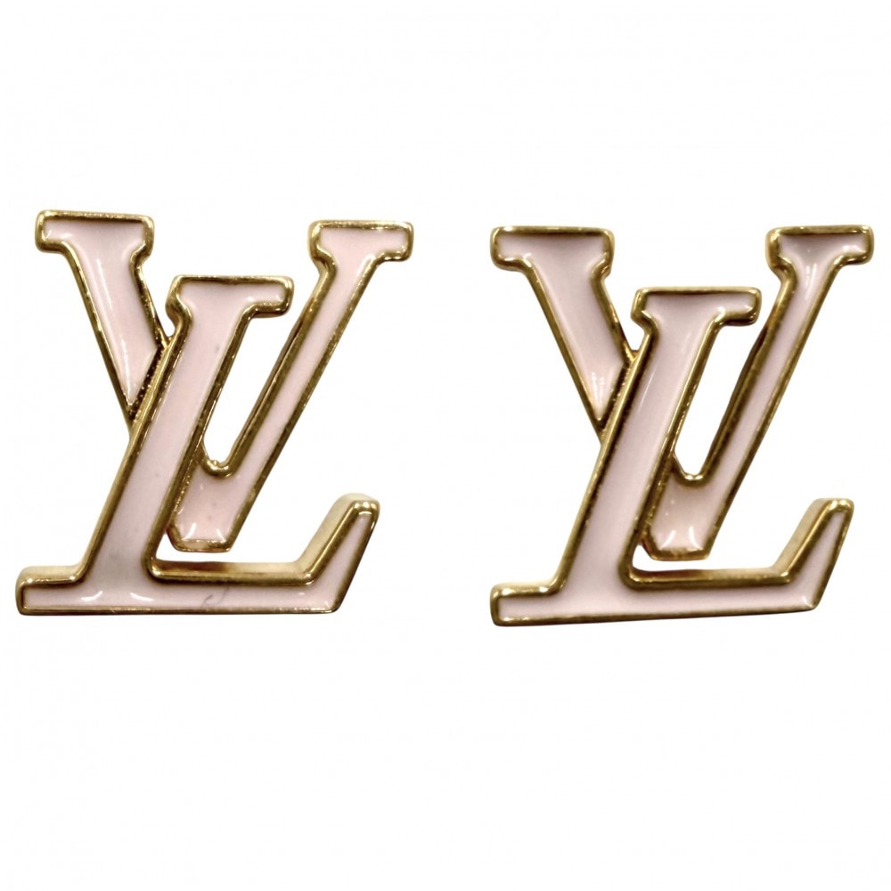 LOUIS VUITTON ルイヴィトン ピアス LV アイコニック アクセサリー 真鍮  エナメル   M01136 ライトピンク ゴールド レディース 約3.2g 美品【中古品】
