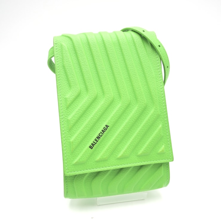 BALENCIAGA(バレンシアガ)カー フォン ホルダーバッグ ショルダーバッグ クロスボディ ネオングリーン レザー レディース 斜め掛け【中古】