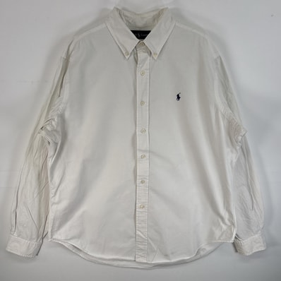 古着 90's/90年代 ラルフローレン RALPH LAUREN 長袖シャツ ワンポイント ロゴ 刺繍 ボタンダウンシャツ 大きいサイズ XL ホワイト 無地 メンズ