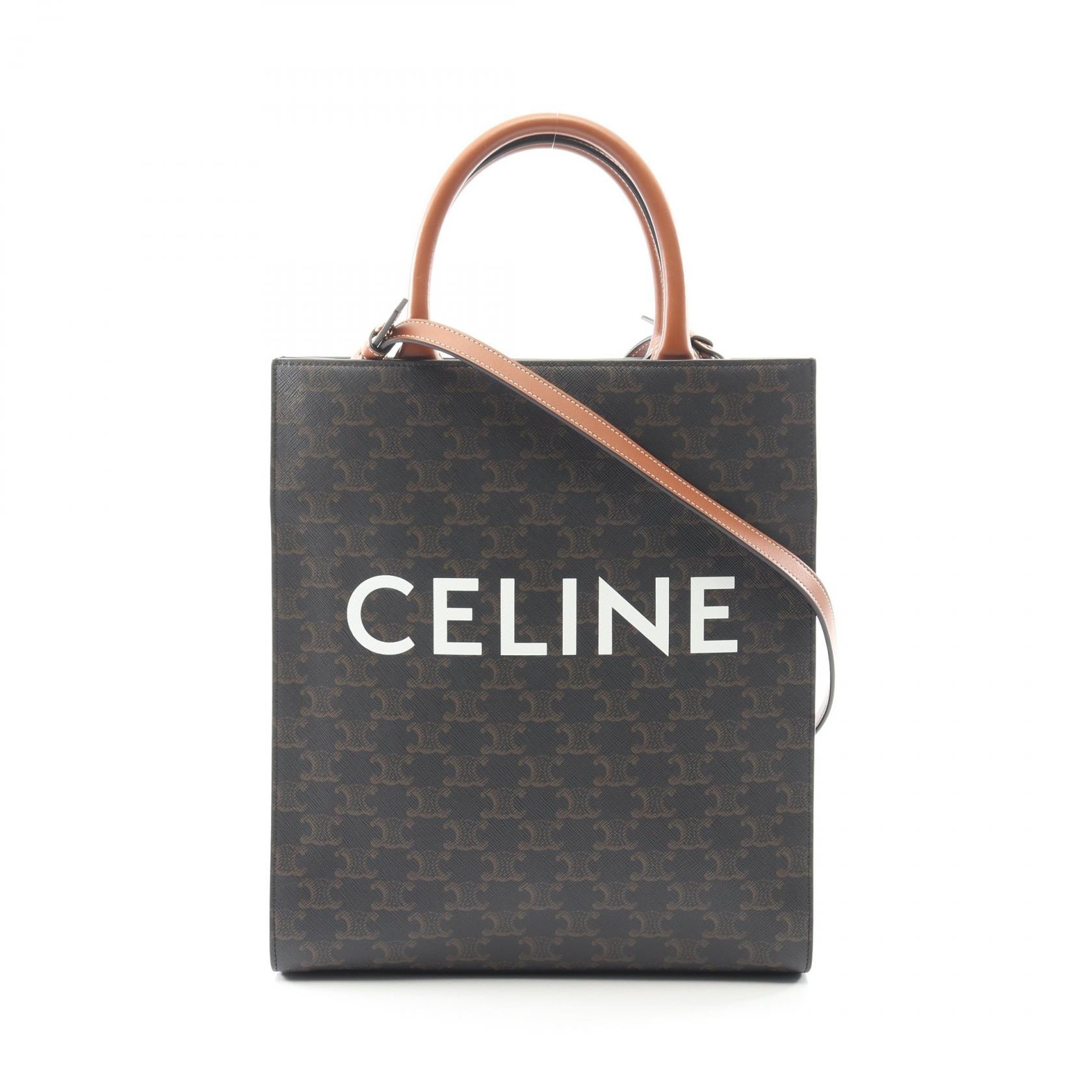 セリーヌ CELINE スモール バーティカル カバ トリオンフ トートバッグ バッグ PVCコーティングキャンバス レザー レディース ブラック系 / ブラウン系 【中古】