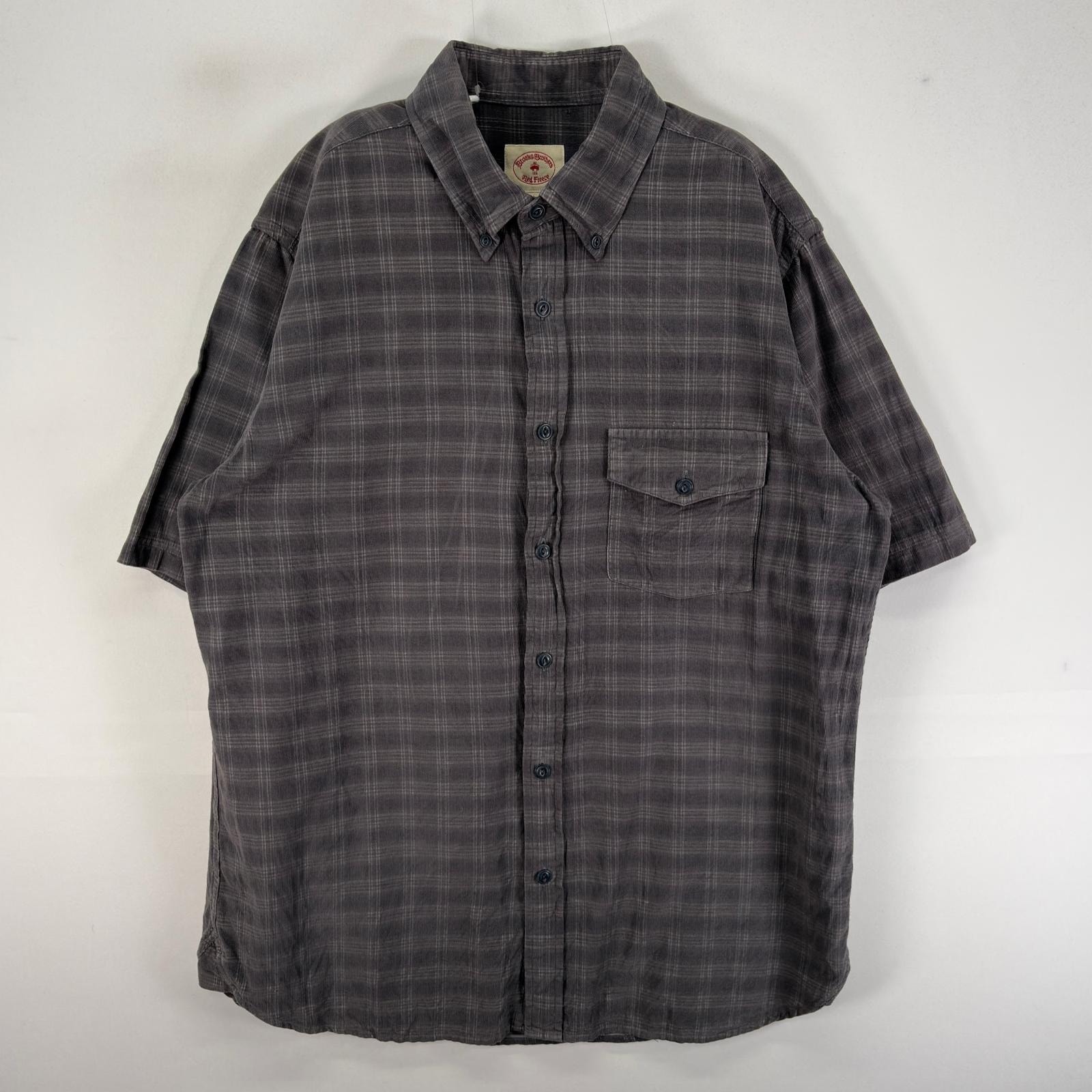 古着 ブルックスブラザーズ Brooks Brothers 半袖シャツ 胸ポケ Red Fleece L  グレー系 チェック メンズ