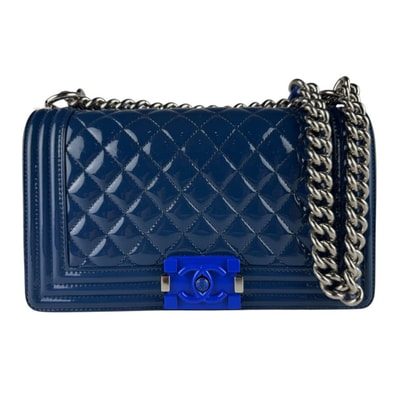 シャネル CHANEL ショルダーバッグ ボーイシャネル パテントレザー ネイビー レディース【中古】 z10485