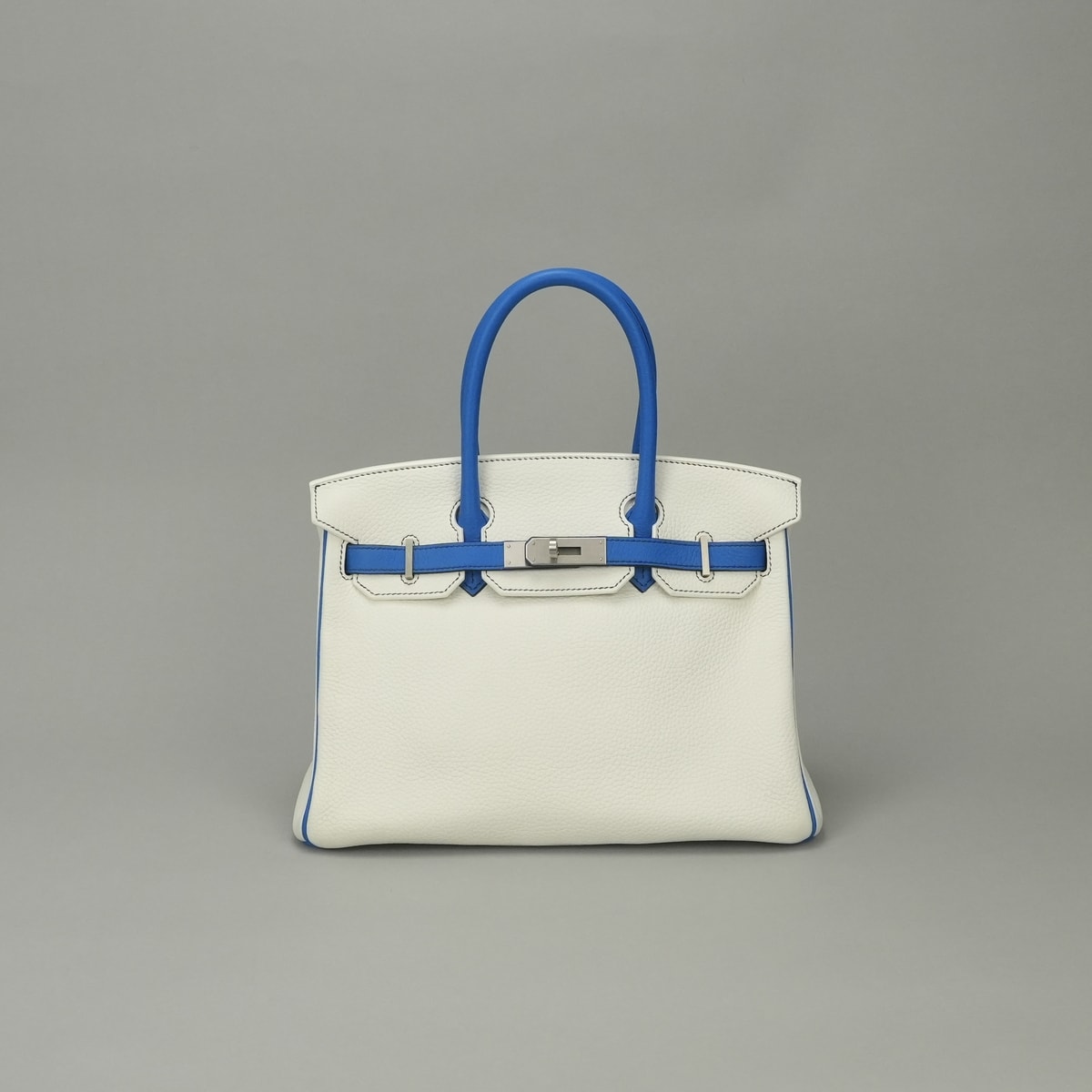 エルメス HERMES バーキン30 バーキン 30 バッグ トートバッグ トリヨンクレマンス ブラン Blanc ブルーゼリージュ Bleu Zellige ホワイト White ブルー Blue 白 青 マットシルバー金具 ハンドバッグ