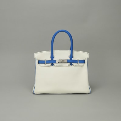 エルメス HERMES バーキン30 バーキン 30 バッグ トートバッグ トリヨンクレマンス ブラン Blanc ブルーゼリージュ Bleu Zellige ホワイト White ブルー Blue 白 青 マットシルバー金具 ハンドバッグ
