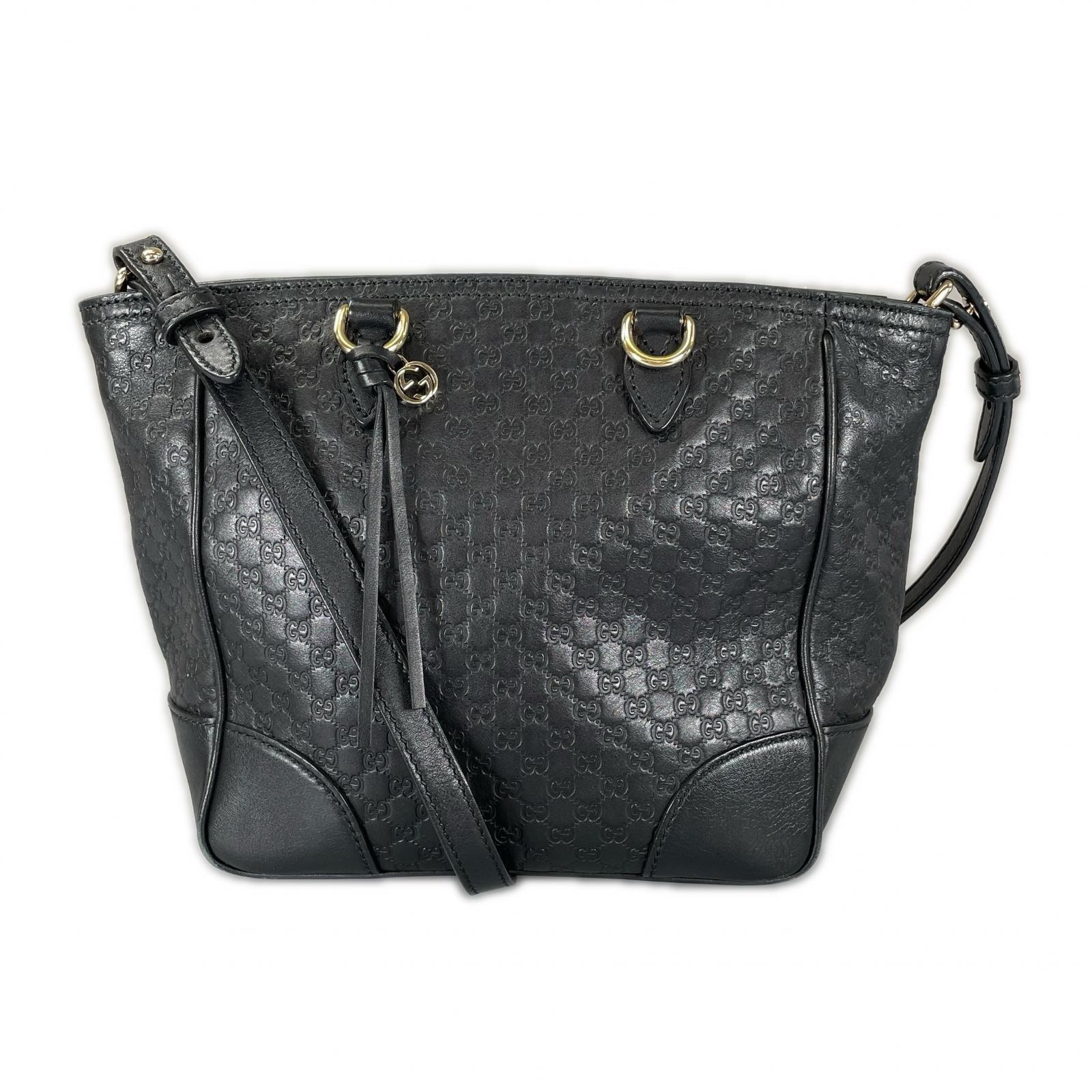 美品 GUCCI グッチ ブリー マイクログッチッシマ 449241 ショルダーバッグ シマレザー ブラック レディース 2WAY【中古】