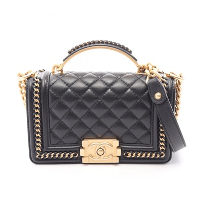 シャネル CHANEL ボーイシャネル トップハンドル フラップ 2WAY ショルダーバッグ バッグ レザー レディース ブラック系 【中古】