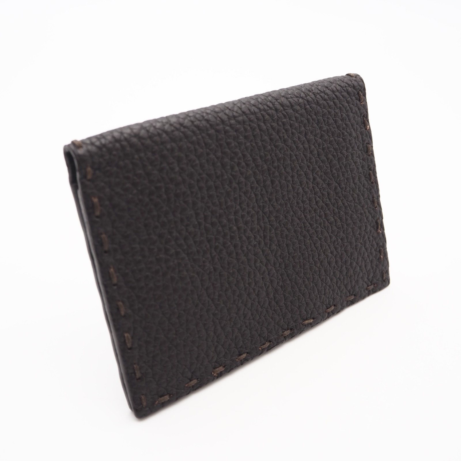 美品 FENDI フェンディ セレリア 二つ折りカードケース 7M015 カードケース ブラウン グレインカーフレザー メンズ