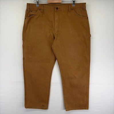 古着 ディッキーズ Dickies ダック パンツ ペインター ハンマーループ ワンポイントロゴ ジップ w40 L30 ブラウン系 メンズ