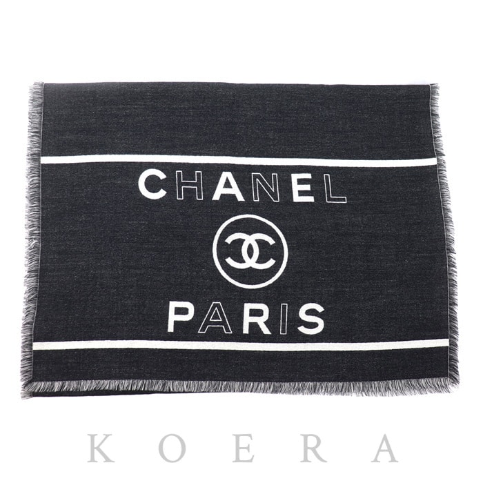 CHANEL シャネル ココマーク ロゴ ストール ブラック AAA859 レディース【中古】【美品】