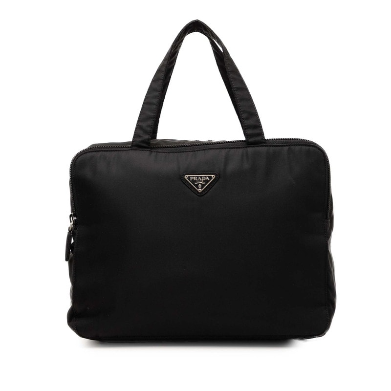 プラダ 三角ロゴプレート ハンドバッグ コスメバッグ ブラック ナイロン レディース PRADA 【中古】