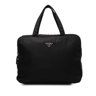 プラダ 三角ロゴプレート ハンドバッグ コスメバッグ ブラック ナイロン レディース PRADA 【中古】