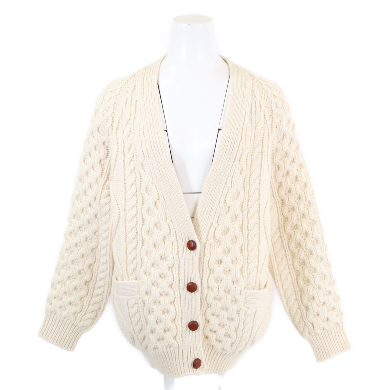 セリーヌ 【美品/国内正規】2A551374D クルミボタン ウールxカシミヤ ケーブルニットカーディガン/ S