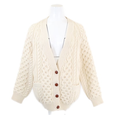 セリーヌ 【美品/国内正規】2A551374D クルミボタン ウールxカシミヤ ケーブルニットカーディガン/ S