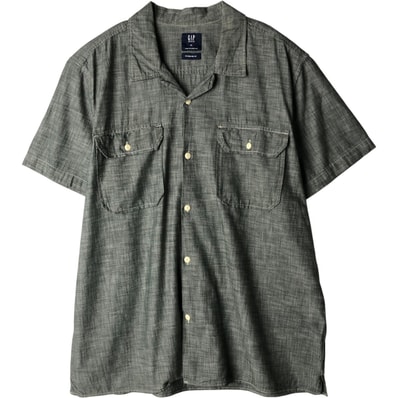 古着 ギャップ GAP DENIM STANDARD FIT 半袖 シャンブレーシャツ ボックスシャツ メンズXL相当/eaa650628