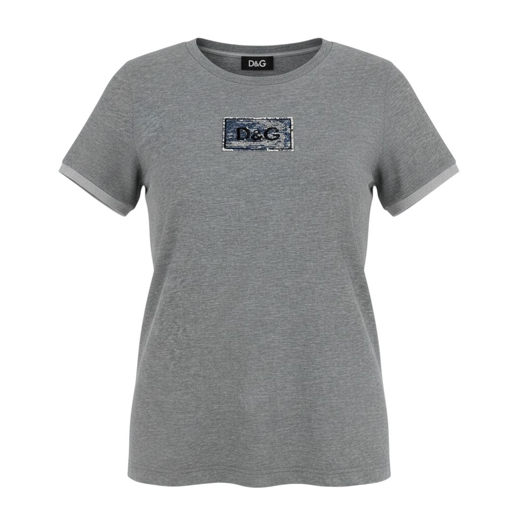 DOLCE&GABBANA ドルチェアンドガッバーナ スパンコール D&G アイコンTシャツ グレー コットン ポリエステル/ ナイロン/ 半袖Tシャツ A3-00277 【中古】