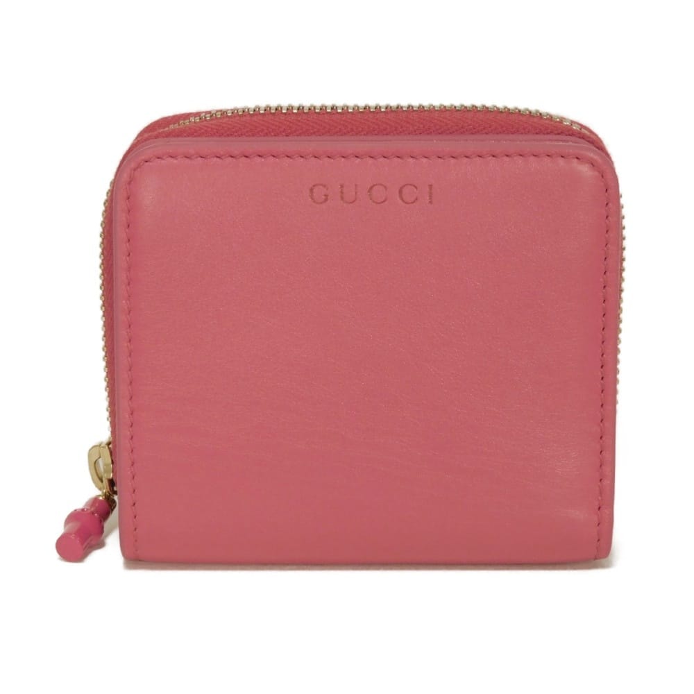 GUCCI グッチ バンブー スモール ウォレット スナップボタン ラウンドファスナー 札入れ カードケース コインケース ロゴ エンボス ピンク 二つ折り財布 828171 AAEVB 5637