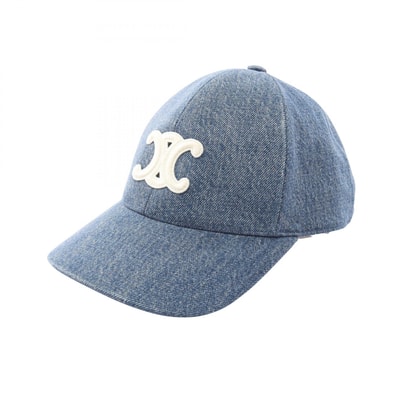 セリーヌ CELINE トリオンフ デニム ベースボール キャップ 帽子 コットン レディース ブルー系 2AUT6930F.07DU 【中古】