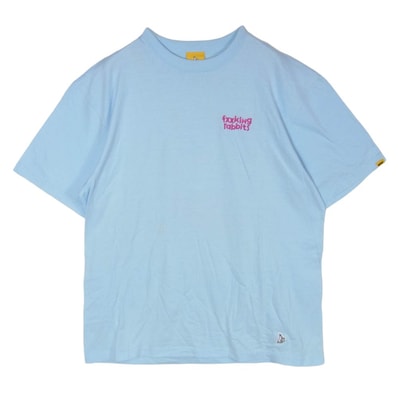 #FR2 エフアールツー アイスクリームロゴ刺繍 バックプリント クルーネック 半袖 Tシャツ ライトブルー系 XL【中古】