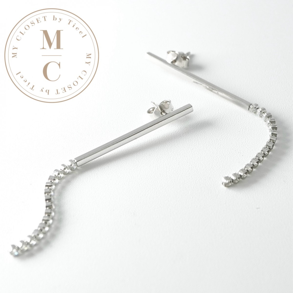 セリーヌ CELINE ピアス イヤリング シルバー ビジューバー ラインストーン