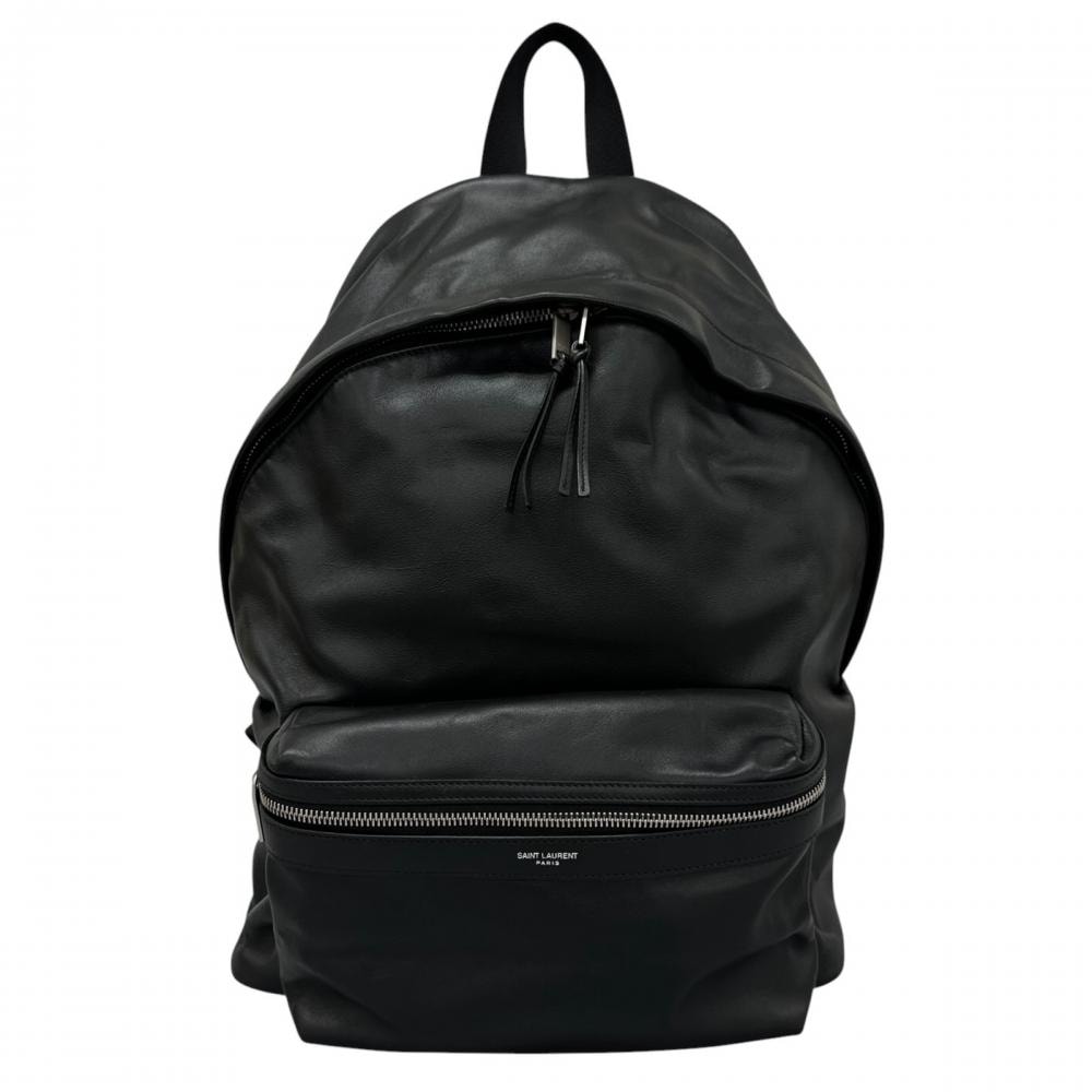 SAINT LAURENT サンローラン リュック シティバックパック ダブルファスナー 肩掛け 534967 レザー    ブラック 黒 シルバー金具 ユニセックス【中古品】