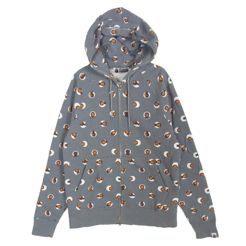 A BATHING APE アベイシングエイプ パーカー 2910-115-006 Hooded Sweatshirt Hoodie マイロ 総柄 フルジップ スウェット フーディー パーカー グレー系 M【中古】