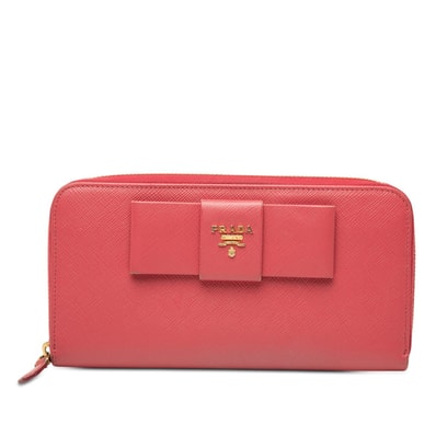 プラダ フィオッコ ラウンドファスナー 長財布 ピンク サフィアーノレザー レディース PRADA 【中古】