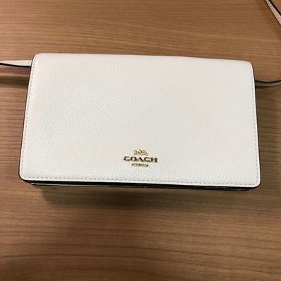 COACH Leather Fold Over 2Way Shoulder Bag "White"
