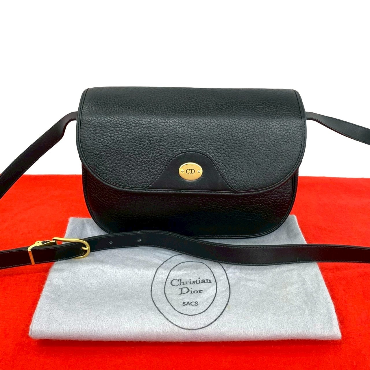 Christian Dior ディオール CD ロゴ 金具 レザー ショルダーバッグ ブラック
51722