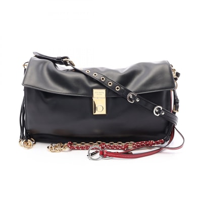プラダ PRADA ソフトサウンド ラージ ショルダーバッグ バッグ レザー レディース ブラック系 1BD378 【中古】