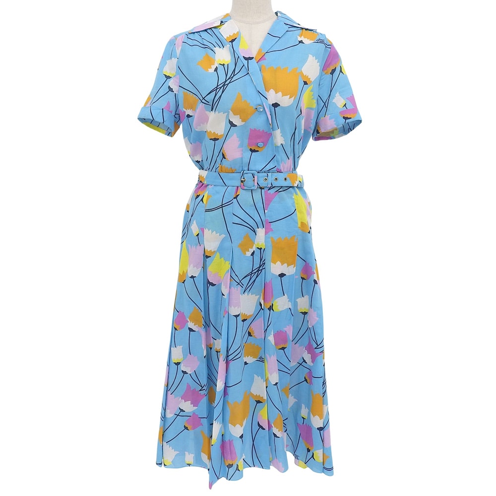 グッチ コットンリネン フラワープリント 半袖シャツワンピース レディース ライトブルー 38 657935 38