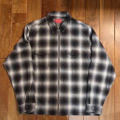 Supreme Shadow Plaid Flannel Zip Up Shirt "Black"