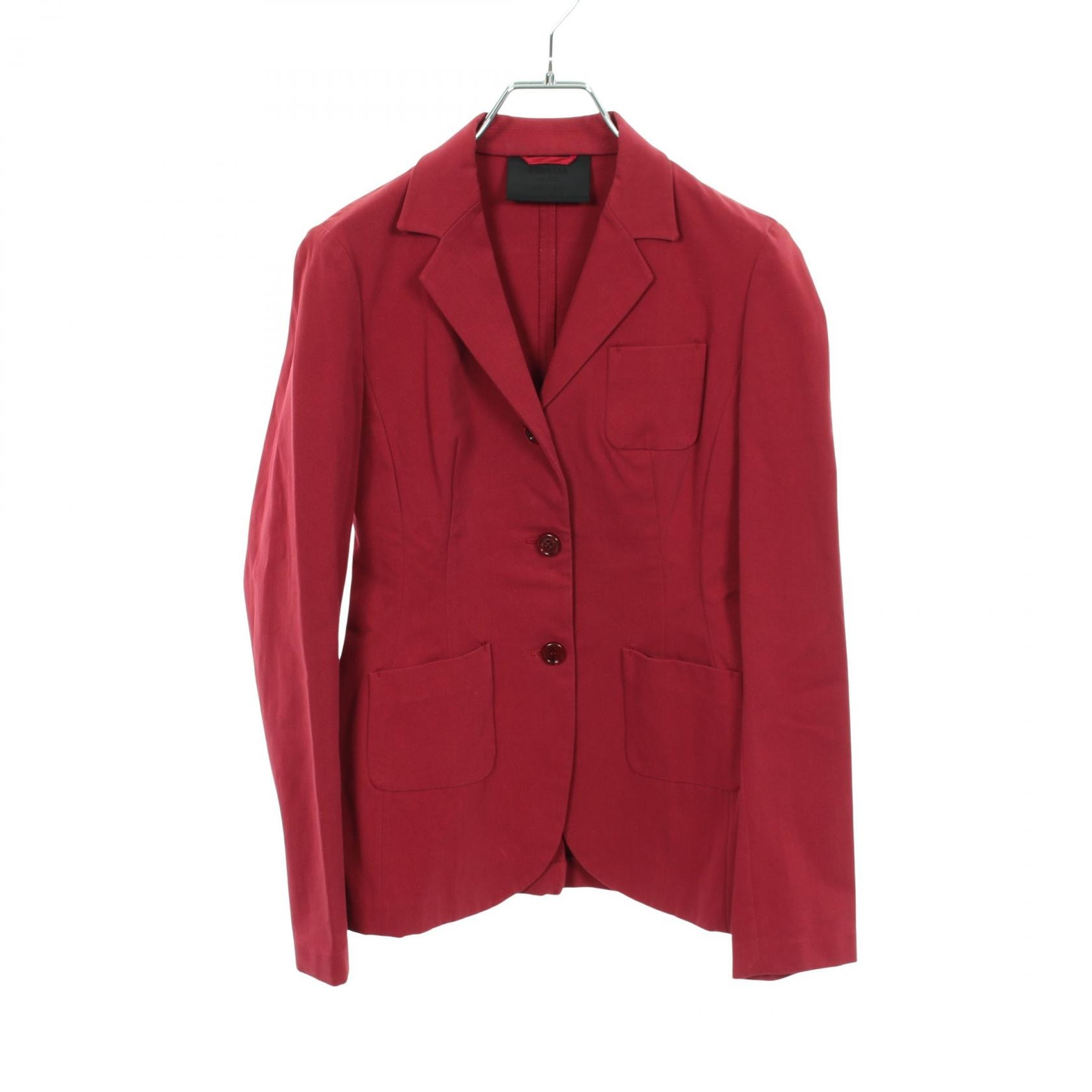 プラダ PRADA テーラードジャケット 衣料品 アウター コットン レディース レッド系 【中古】
