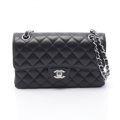 シャネル CHANEL マトラッセ Wフラップ ショルダーバッグ バッグ キャビアスキン(グレインドカーフ) レディース ブラック系 A01113 【中古】