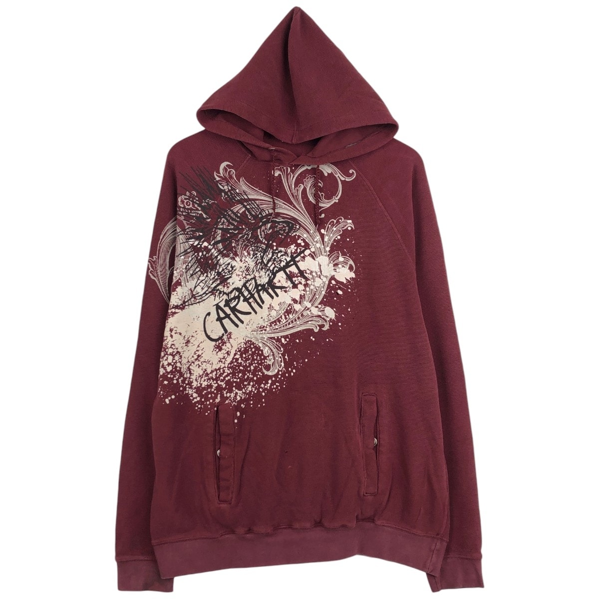 古着 カーハート Carhartt 鷲柄 イーグル柄 フード付き サーマルロンT ワッフル メンズXL相当/eaa677731