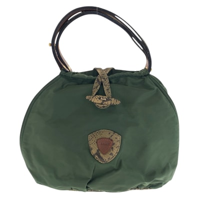 BALLY バリー カーキ ゴールド金具 ナイロン パイソン/ ハンドバッグ トートバッグ 600113 【中古】