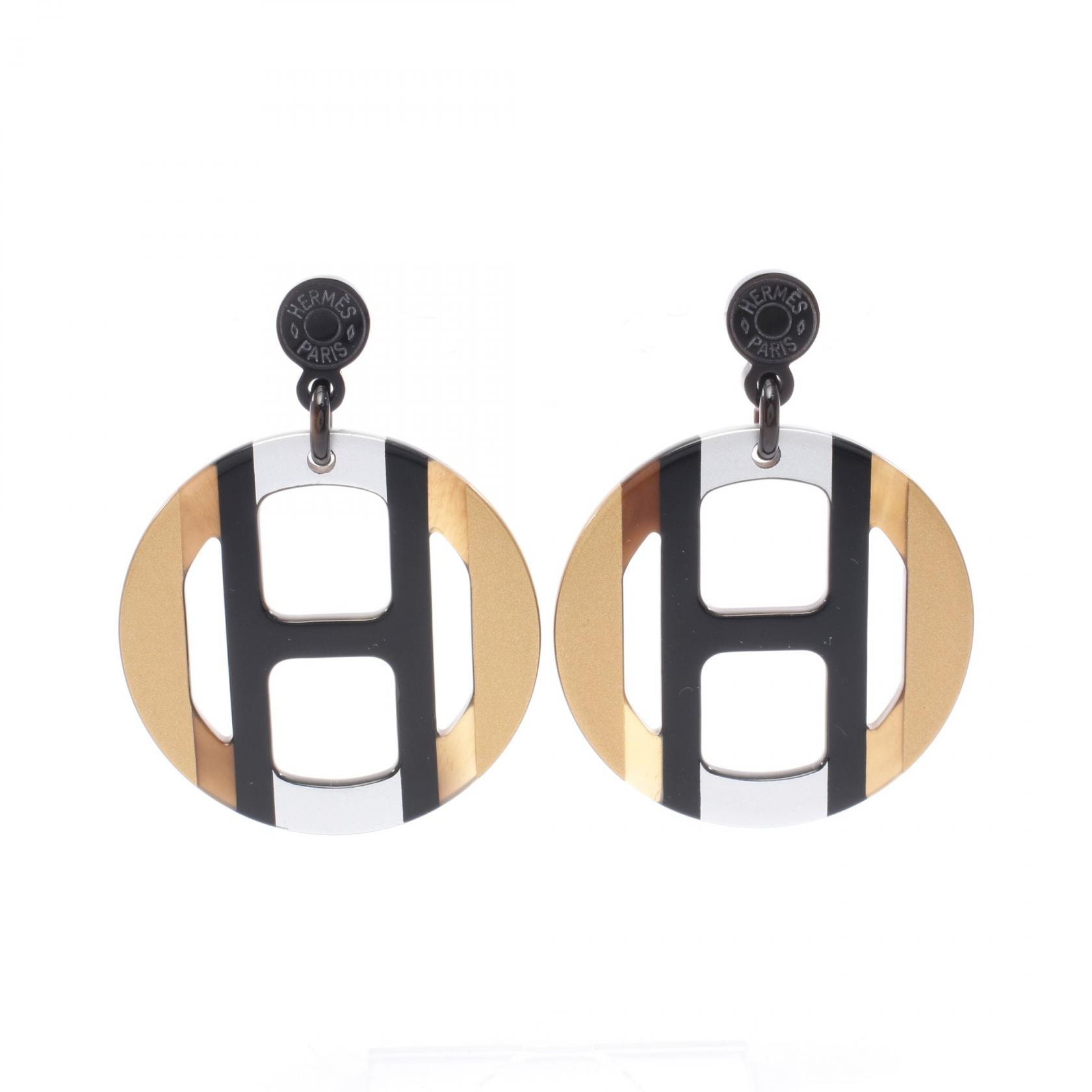 エルメス HERMES Hエキップ イリュジョン ドゥ ニュイ ピアス ジュエリー バッファローホーン ゴールド レディース ブラック系 / ゴールド系 / シルバー系 【中古】