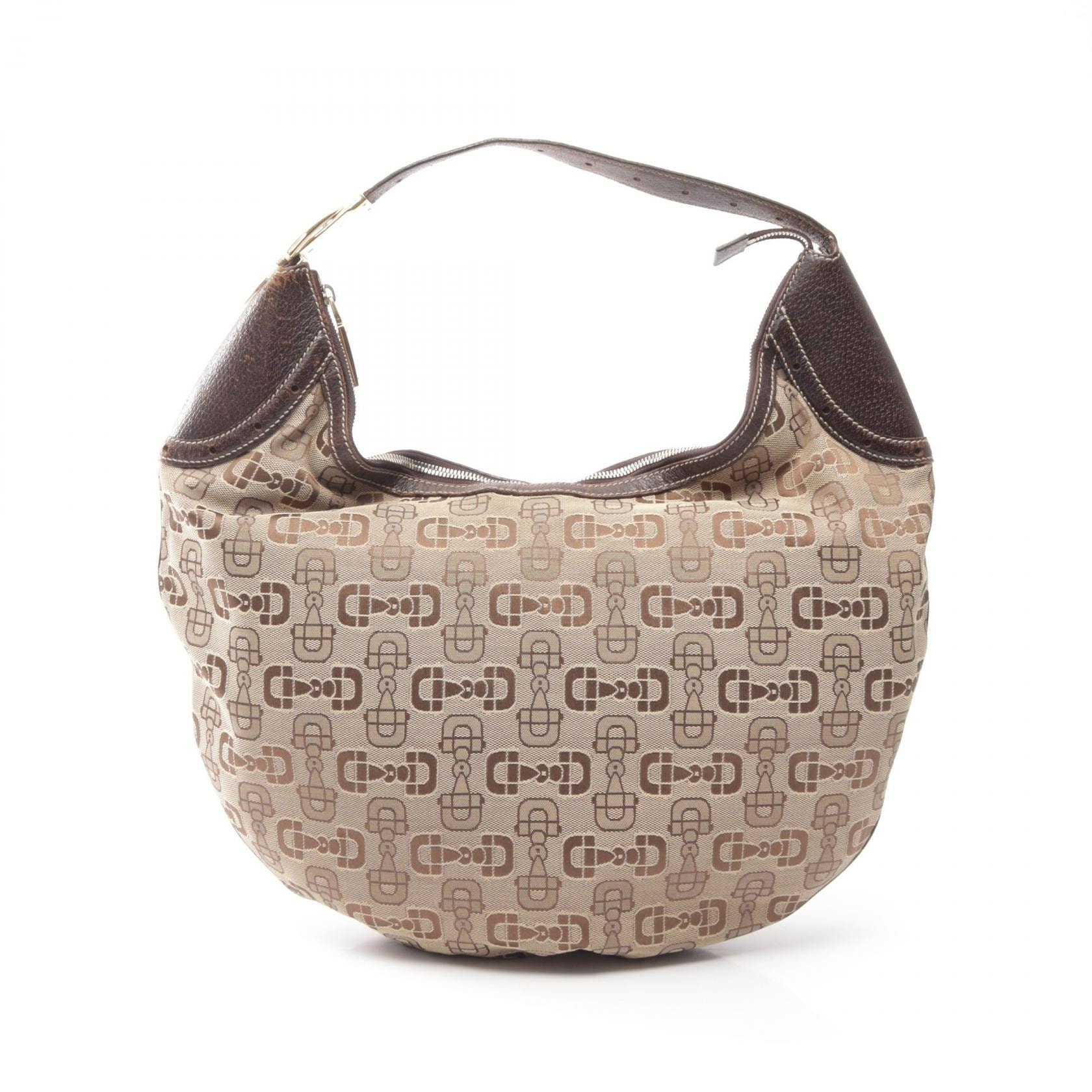 グッチ GUCCI ホースビット ショルダーバッグ バッグ キャンバス レザー レディース ベージュ系 / ブラウン系 145767 【中古】